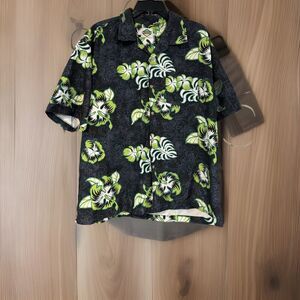 Flipbox XL Mens Floral Hawaiian Aloha Shirt Black Green Short Sleeve Button Up